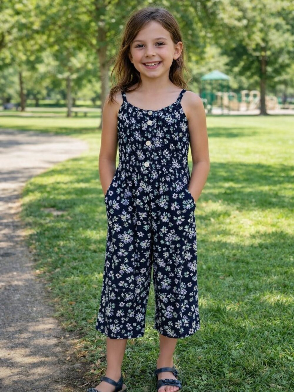 Justice Navy Floral Jumpsuit